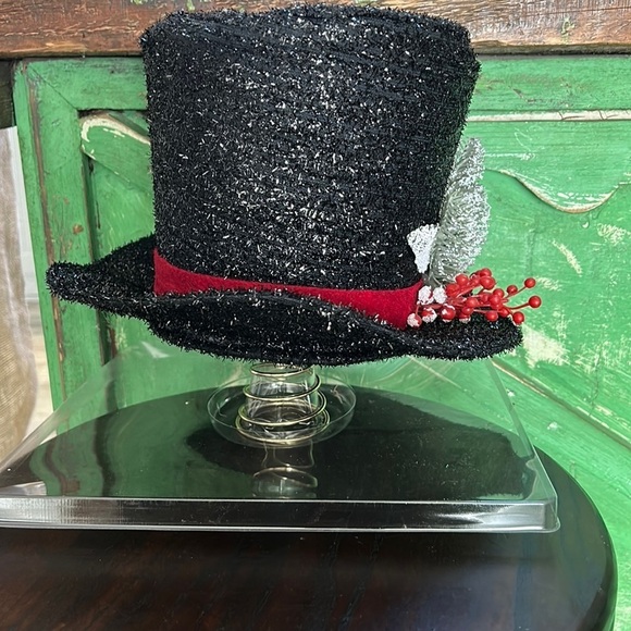 Holiday Home 9.5”  Snowman Hat Tree topper glitter flocked evergreen red berries - Picture 1 of 4